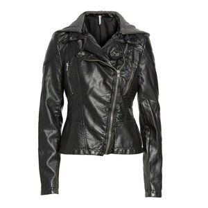 Free People | Hooded Faux Leather Moto Jacket